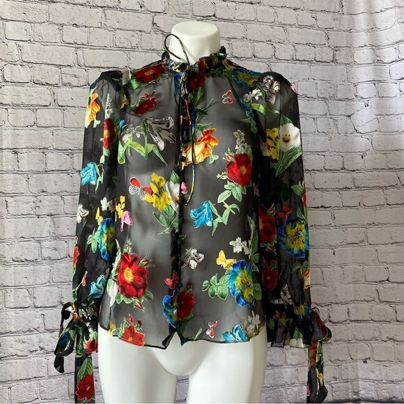 Alice + Olivia Julius Floral black Button-Front Blouse small - Picture 1 of 14